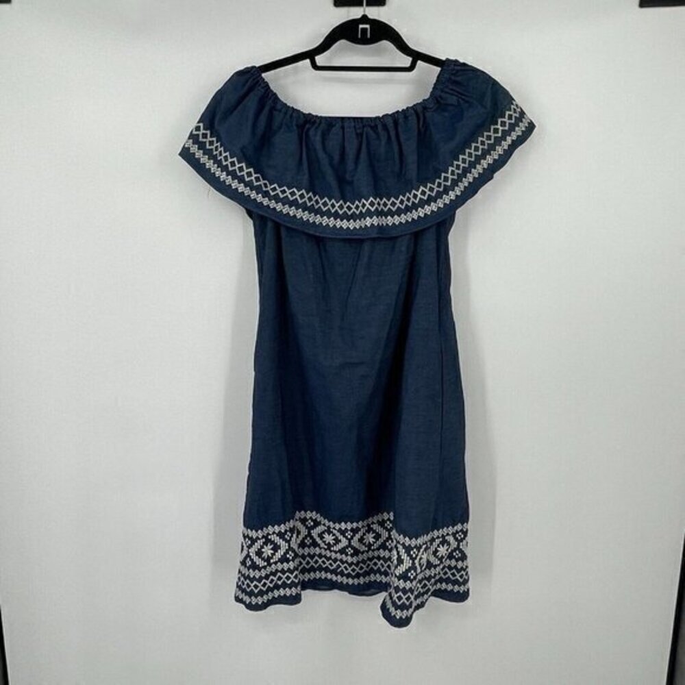 Westport Dress Small Womens Off the Shoulder Embroidered Ruffle Preppy Boho Knit